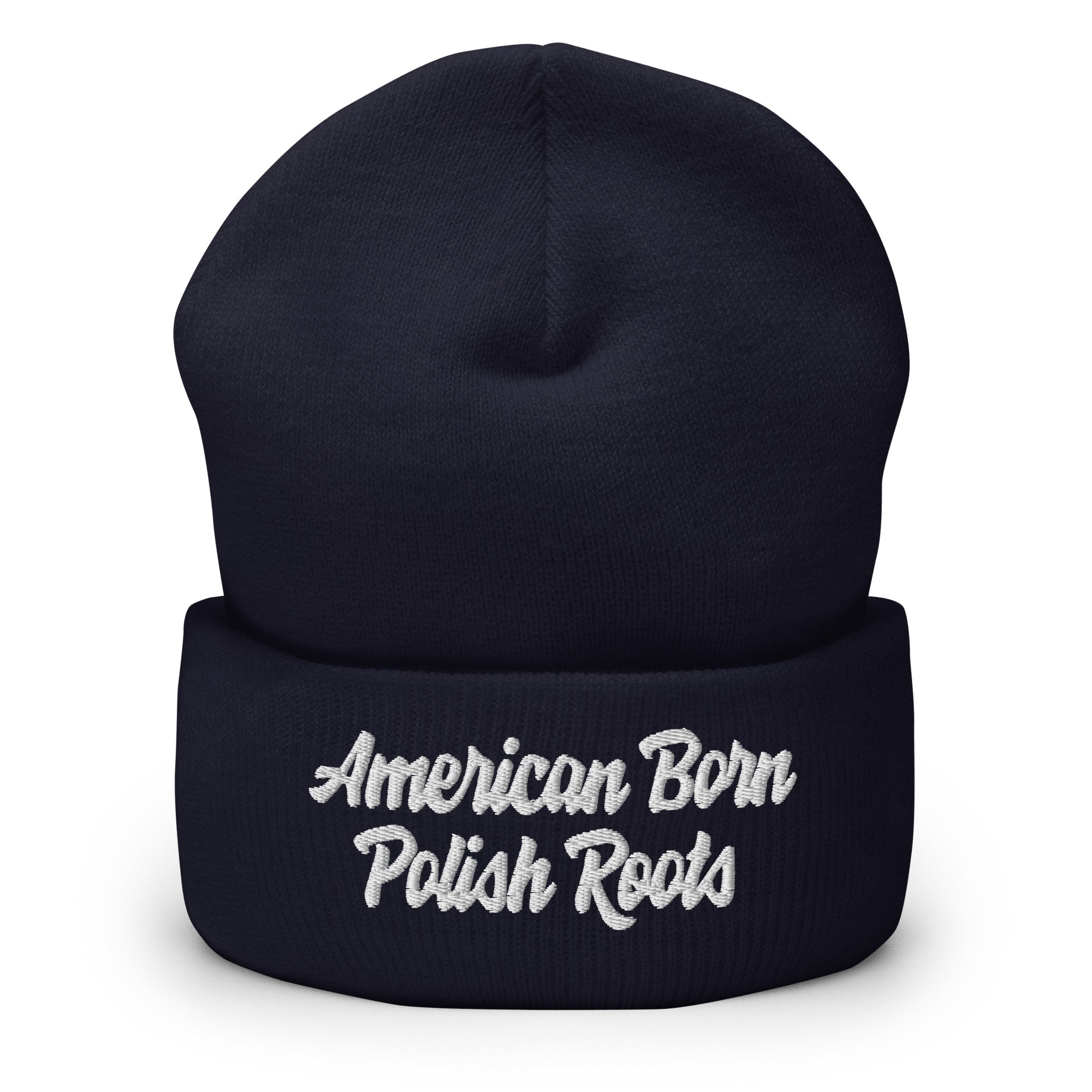 American Born Polish Roots Cuffed Beanie  Polish Shirt Store Navy  