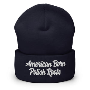 American Born Polish Roots Cuffed Beanie - Navy - Polish Shirt Store