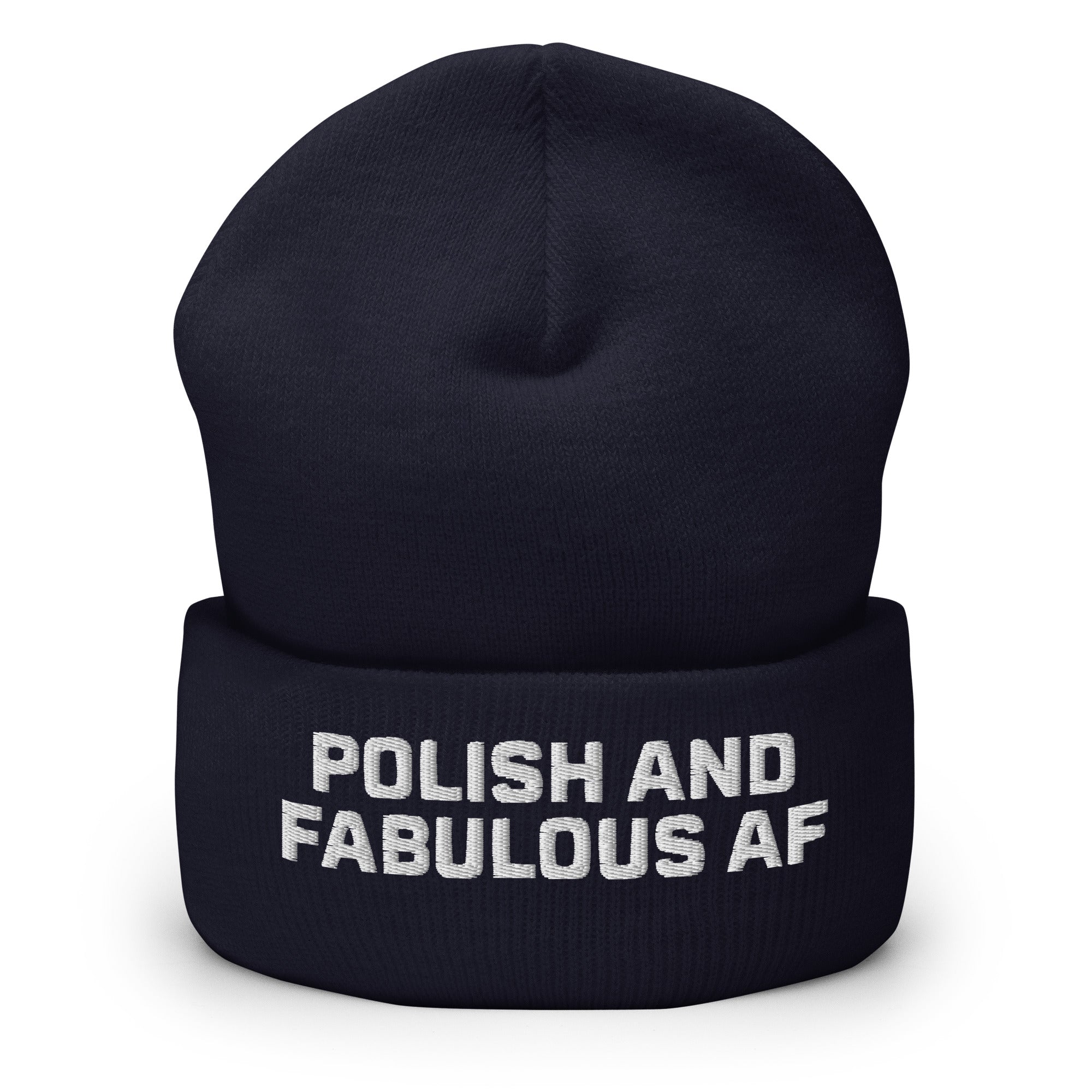 Polish And Fabulous AF Cuffed Beanie  Polish Shirt Store Navy  