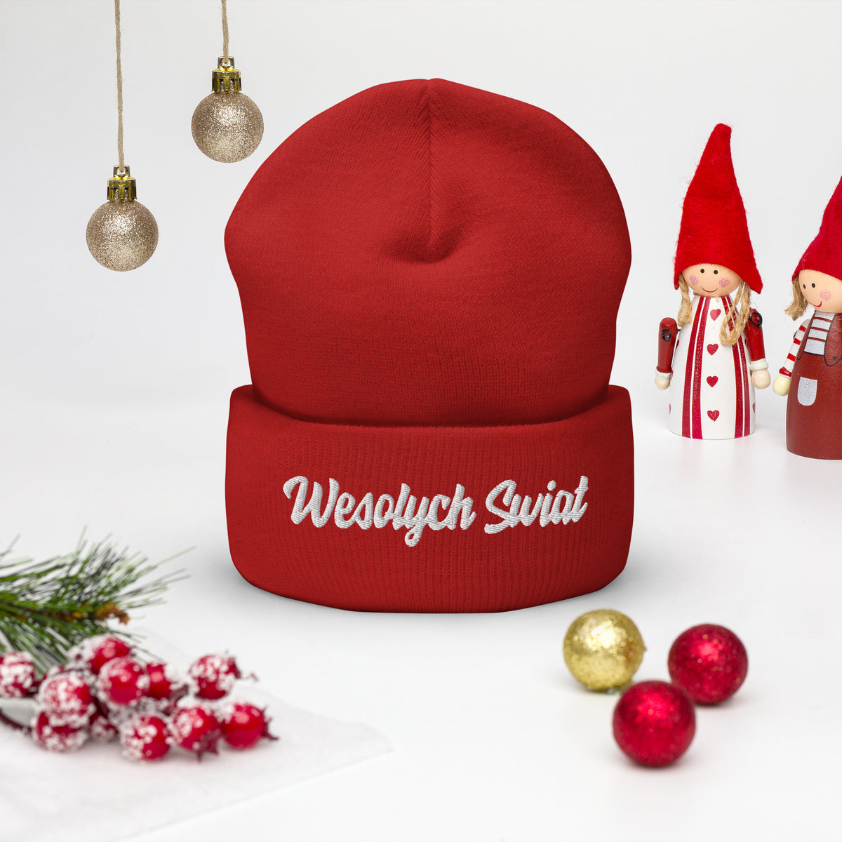 Wesolych Swiat Cuffed Beanie  Polish Shirt Store Red  