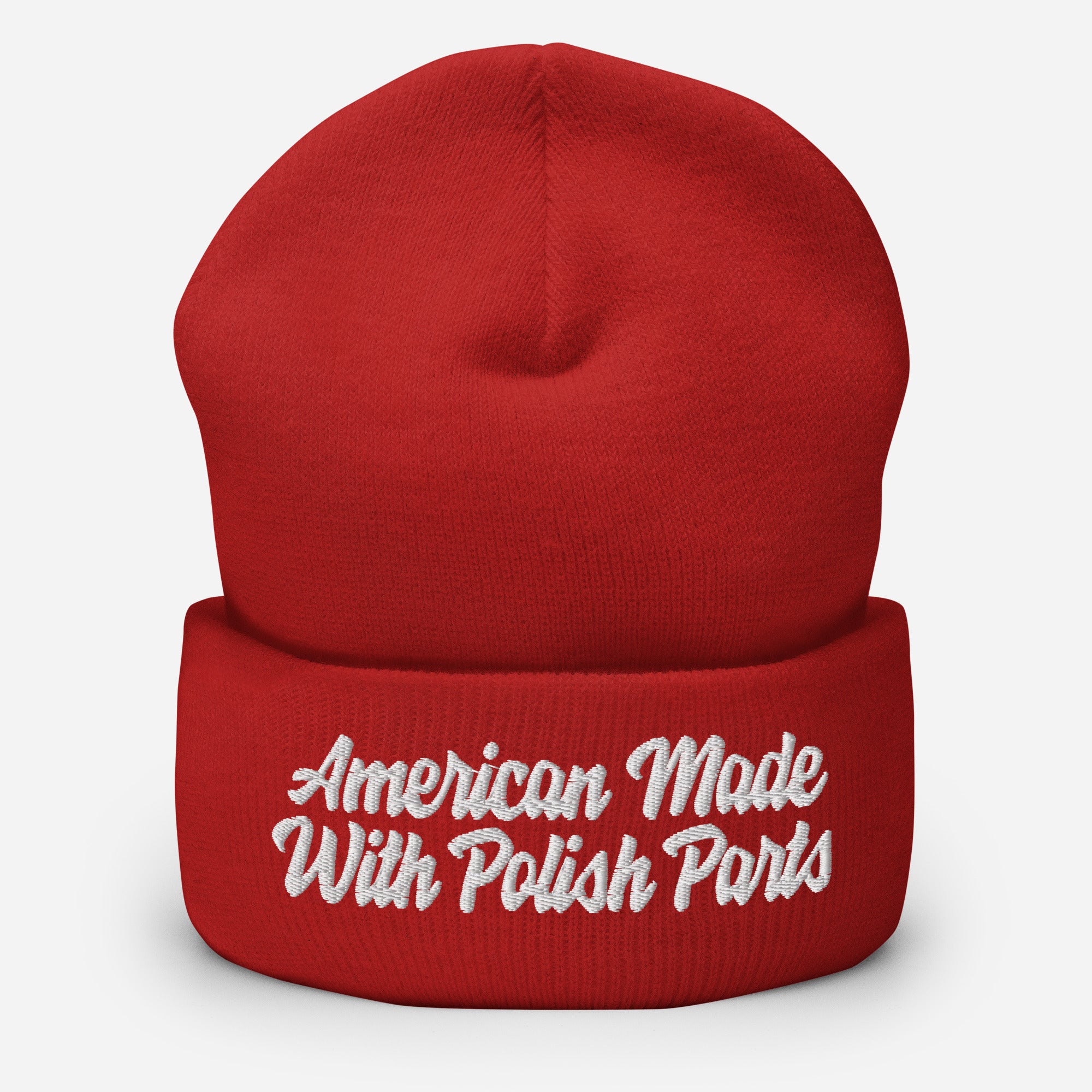 American Made With Polish Parts Cuffed Beanie  Polish Shirt Store Red  
