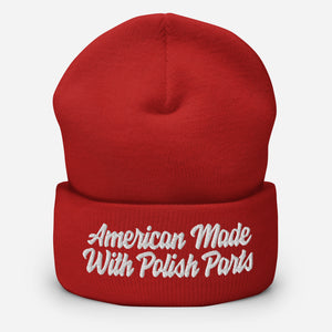American Made With Polish Parts Cuffed Beanie - Red - Polish Shirt Store