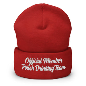 Official Member Polish Drinking Team Cuffed Beanie - Red - Polish Shirt Store