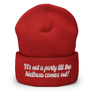 It's Not A Party Till The Kielbasa Comes Out Cuffed Beanie - Red - Polish Shirt Store