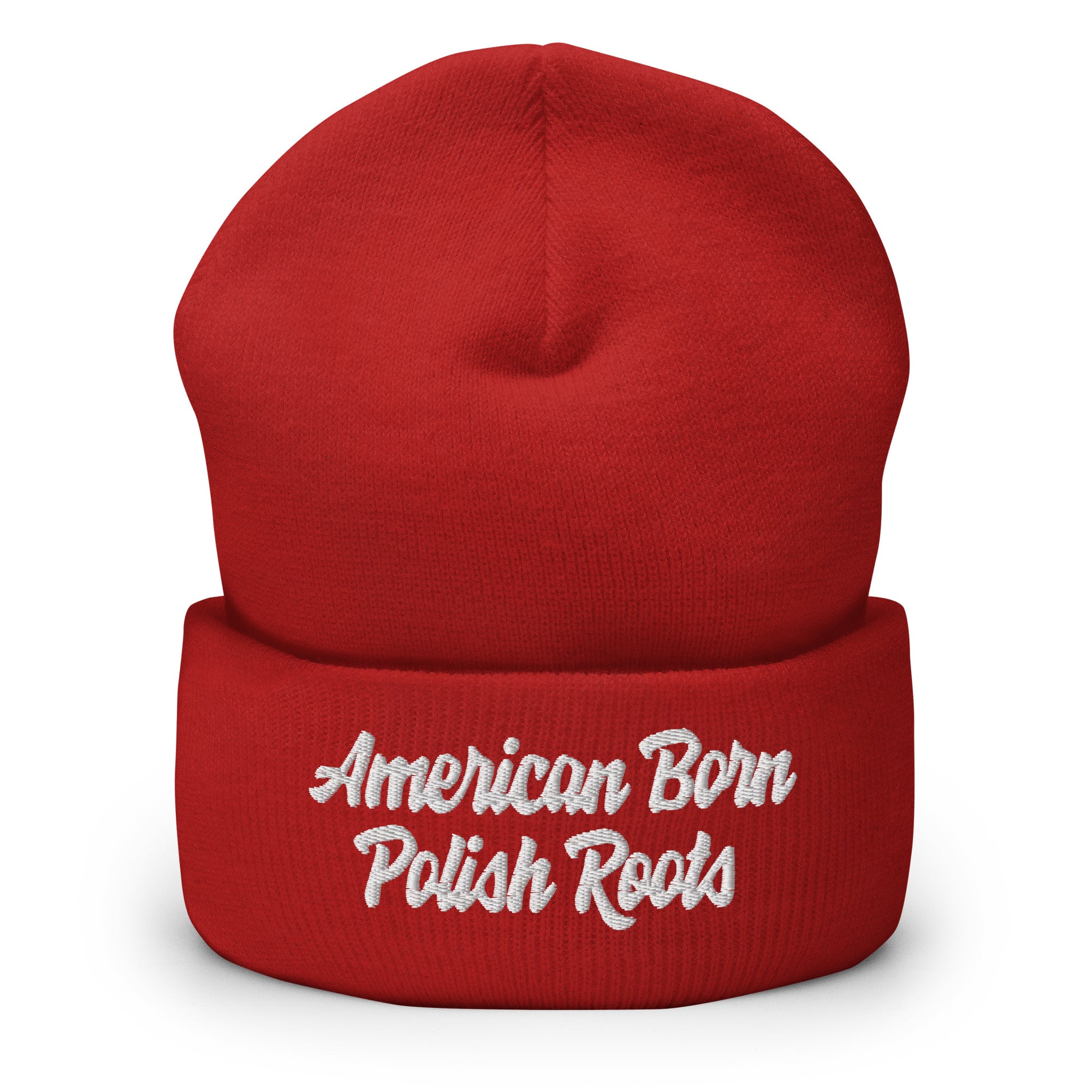 American Born Polish Roots Cuffed Beanie  Polish Shirt Store Red  