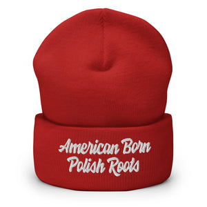 American Born Polish Roots Cuffed Beanie - Red - Polish Shirt Store
