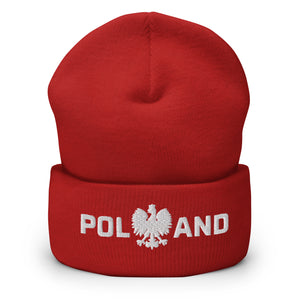 Poland With Polish Eagle Cuffed Beanie - Red - Polish Shirt Store