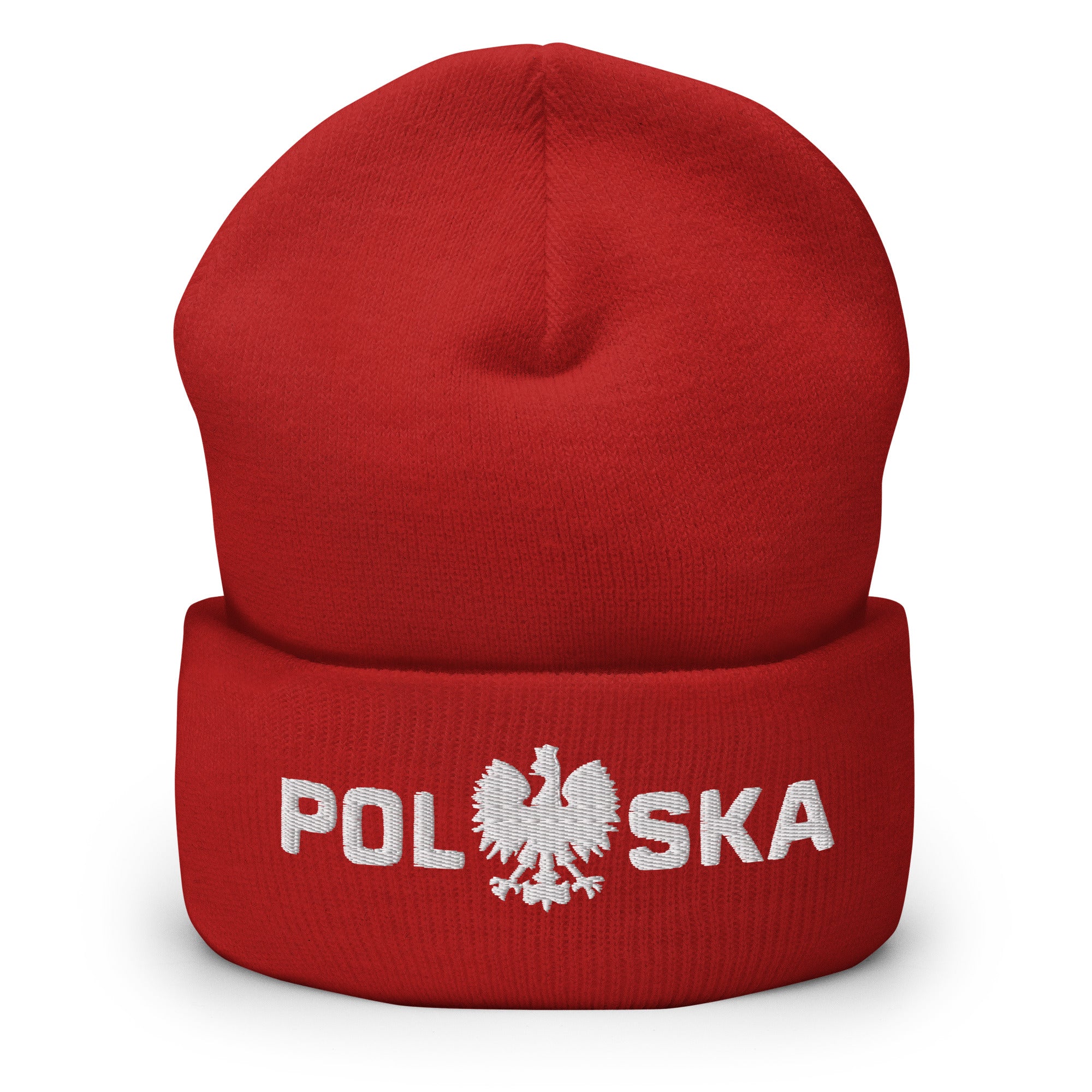 Polska Thick Lettering Cuffed Beanie  Polish Shirt Store Red  