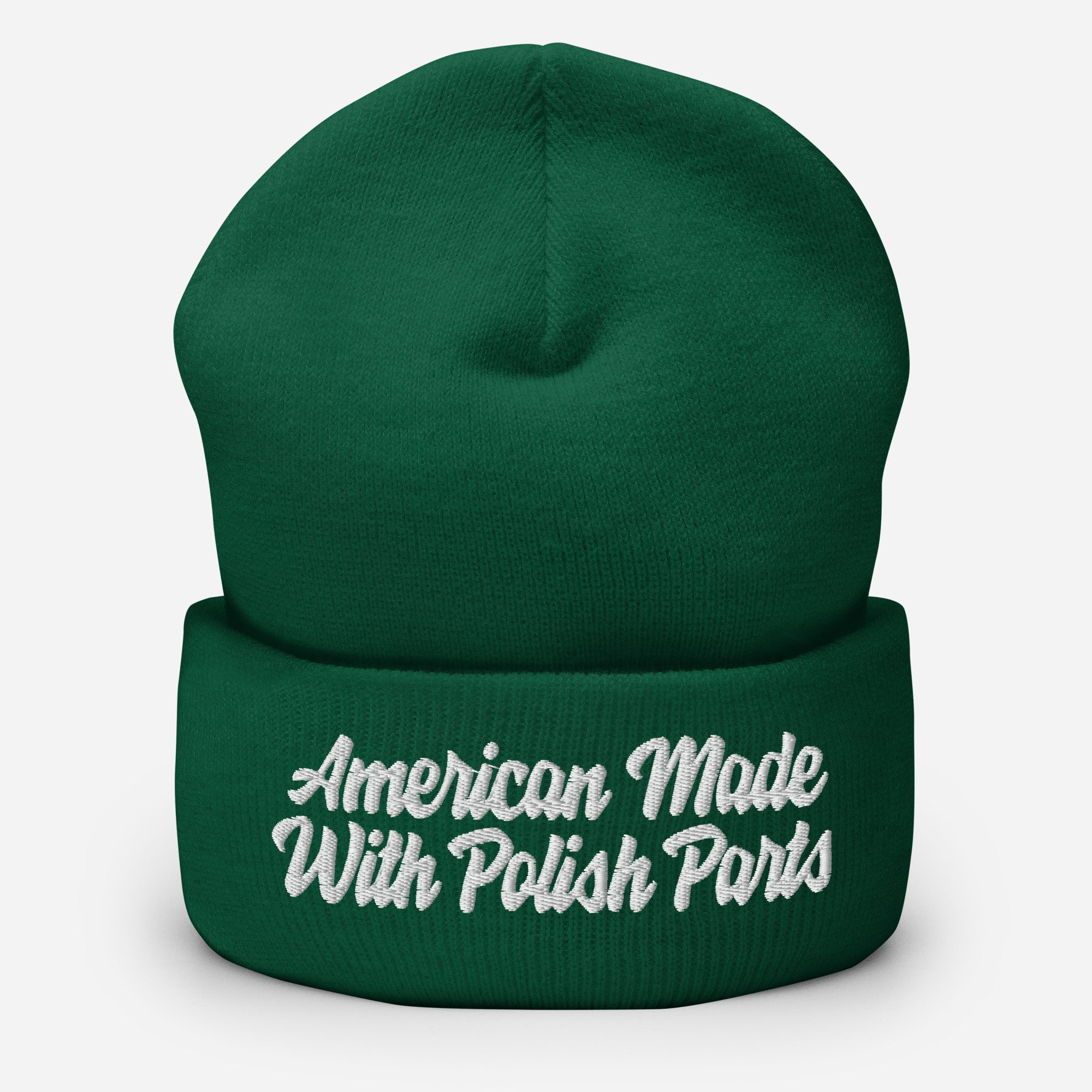 American Made With Polish Parts Cuffed Beanie  Polish Shirt Store Spruce  