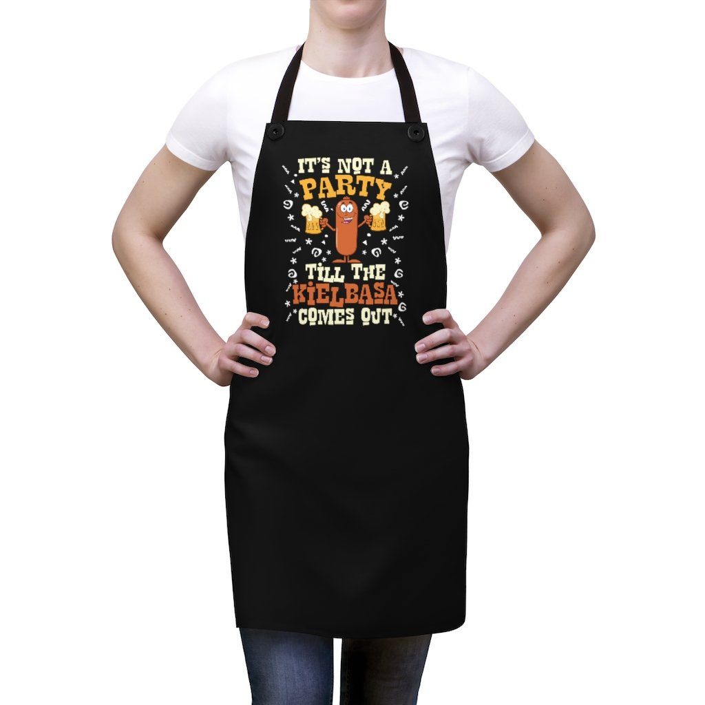 It's Not A Party Till The Kielbasa Comes Out Poly Twill Apron Accessories Printify   