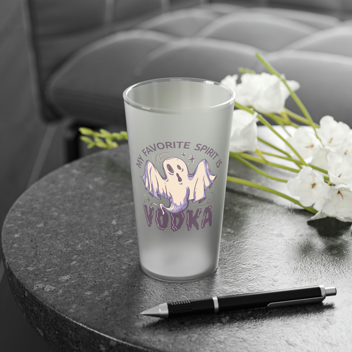 My Favorite Spirit Is Vodka Frosted Pint Glass Mug Printify   