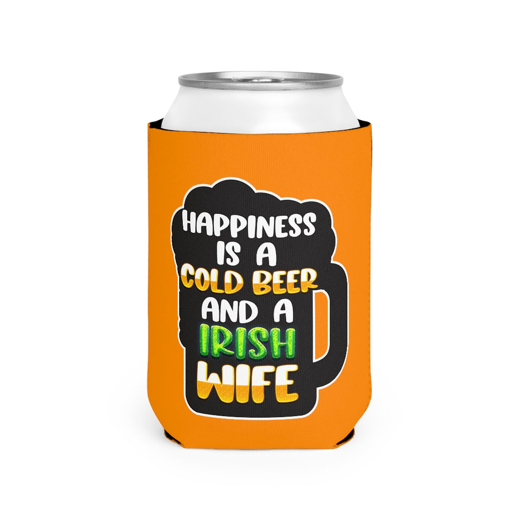 Cold Beer Irish Wife Orange Can Cooler Sleeve Accessories Printify   