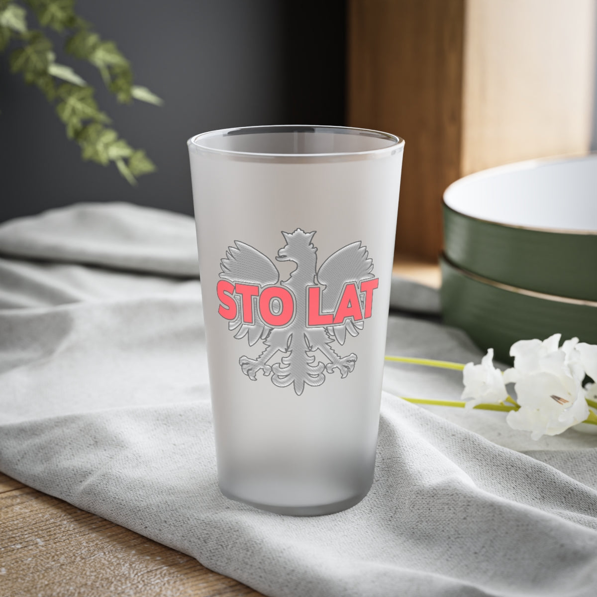 Sto Lat Frosted Pint Glass, 16oz Mug Printify 16oz Frosted 