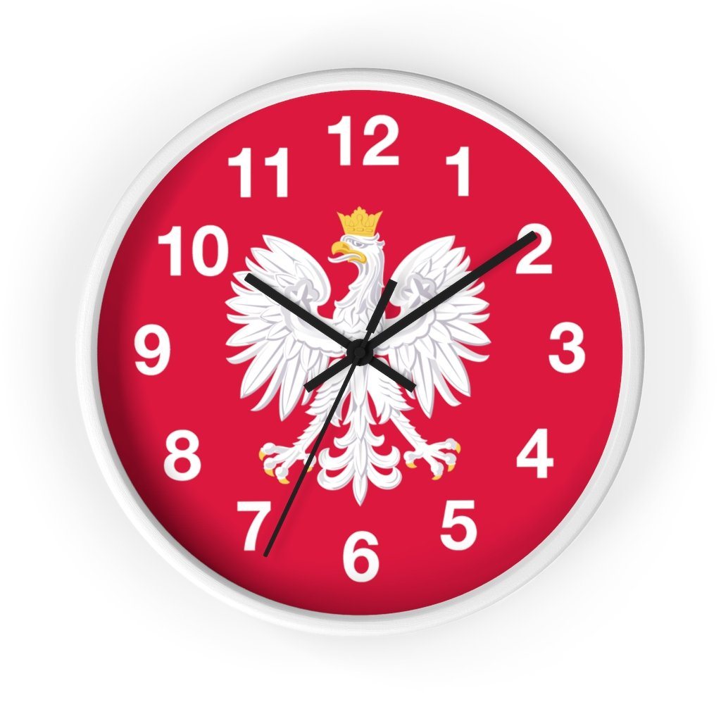 Polish Eagle Wall Clock Home Decor Printify 10 in White Black