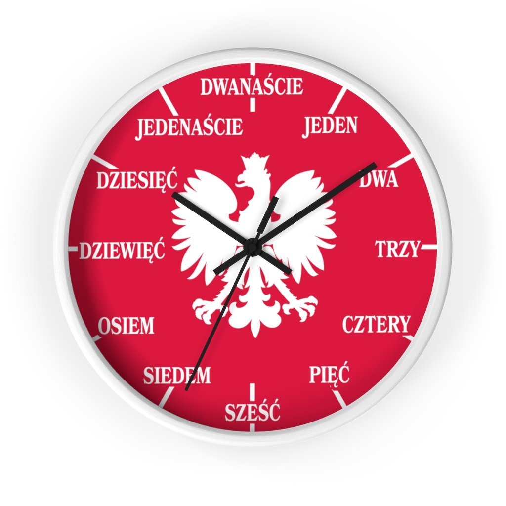 Polish Numbers Indoor Wall Clock Home Decor Printify 10 in White Black