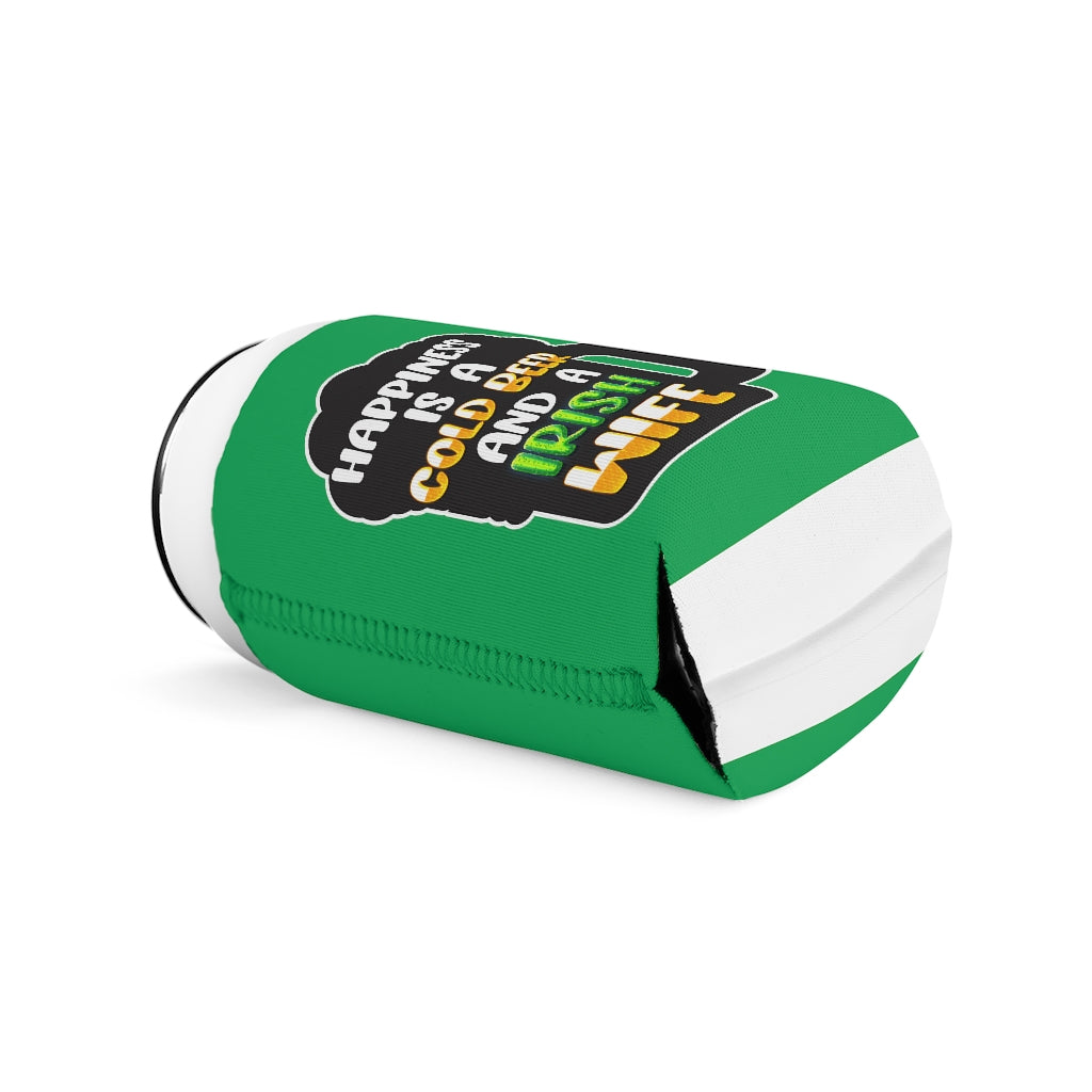 Cold Beer Irish Wife Green Can Cooler Sleeve Accessories Printify   