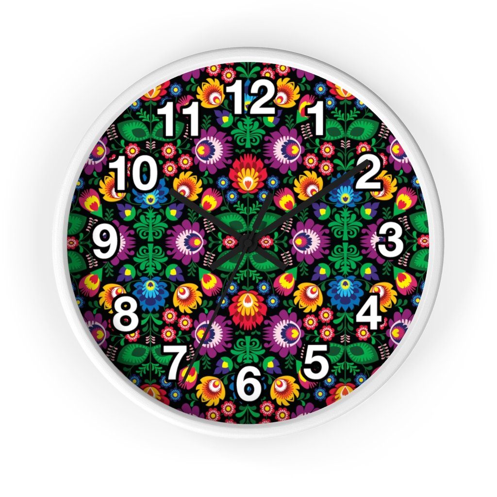 Wycinanki Art Wall Clock Home Decor Printify 10 in White Black