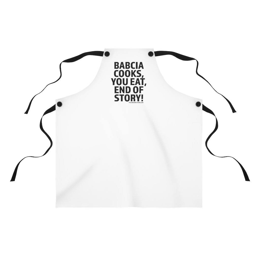 Babcia Cooks You Eat Poly Twill Apron Accessories Printify   