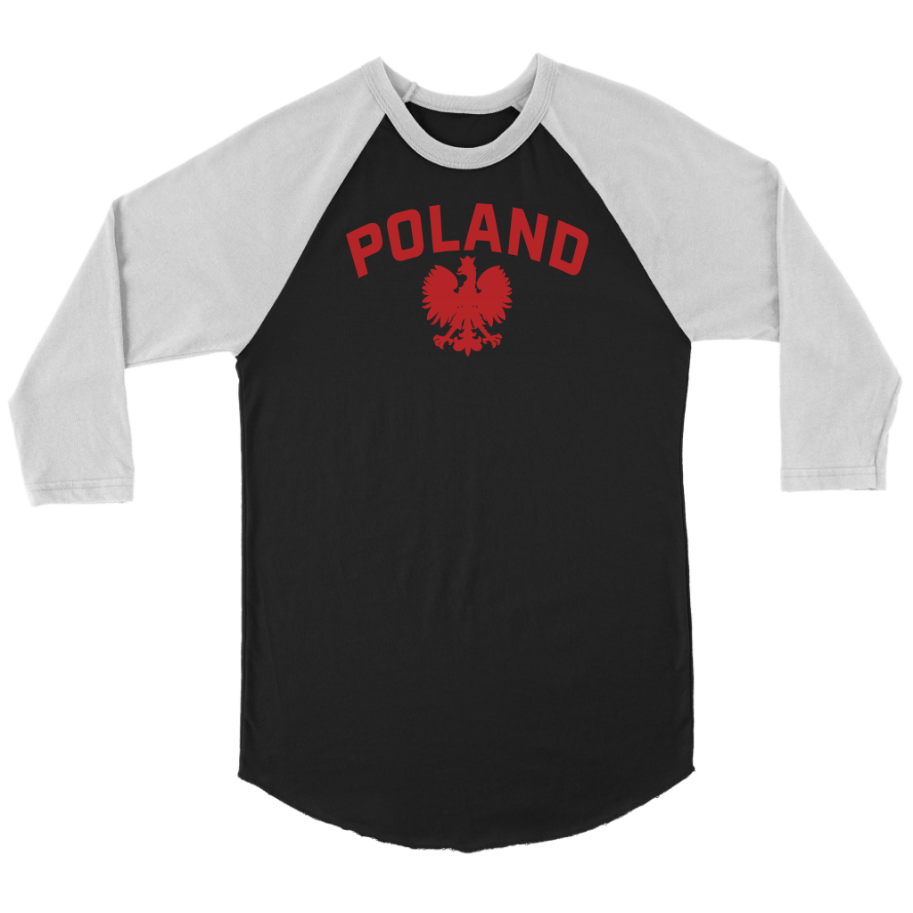 Poland Raglan Baseball Shirt T-shirt teelaunch Canvas Unisex 3/4 Raglan Black/White S