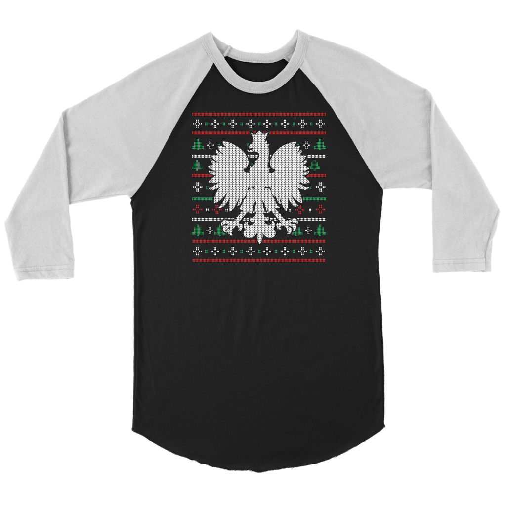 Polish Eagle Christmas Raglan T-shirt teelaunch Canvas Unisex 3/4 Raglan Black/White S