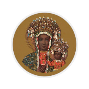 Black Madonna of Czestochowa Circle Sticker - 4x4" / Transparent - Polish Shirt Store
