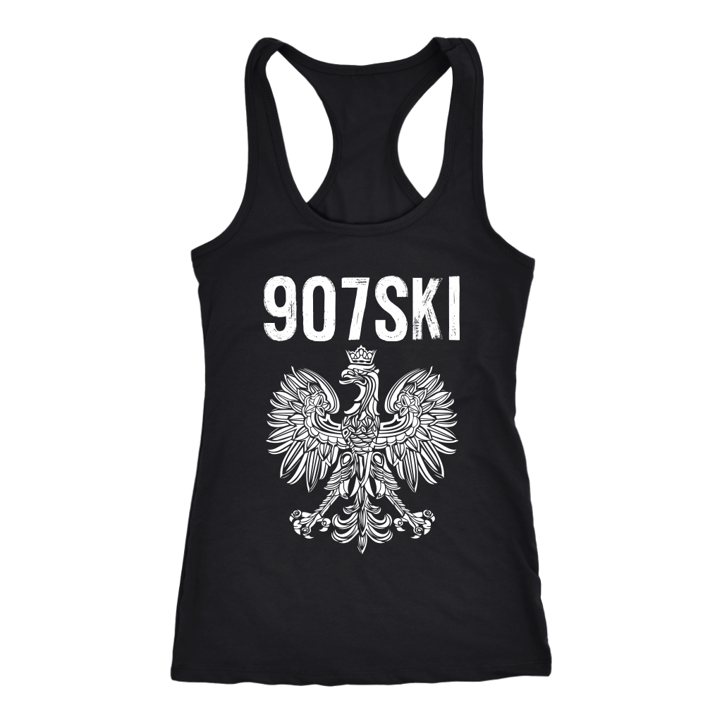 Alaska - 907 Area Code - Polish Pride T-shirt teelaunch Next Level Racerback Tank Black XS