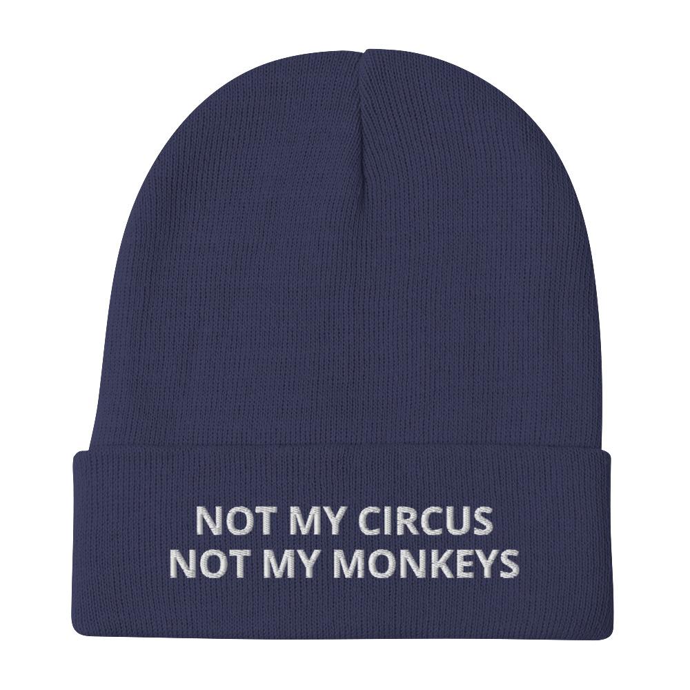 Not My Circus Not My Monkey Cuffed Beanie  Polish Shirt Store Navy  