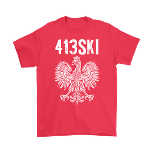 413SKI Massachusetts Polish Pride Alt Colors - Gildan Mens T-Shirt / Red / S - Polish Shirt Store