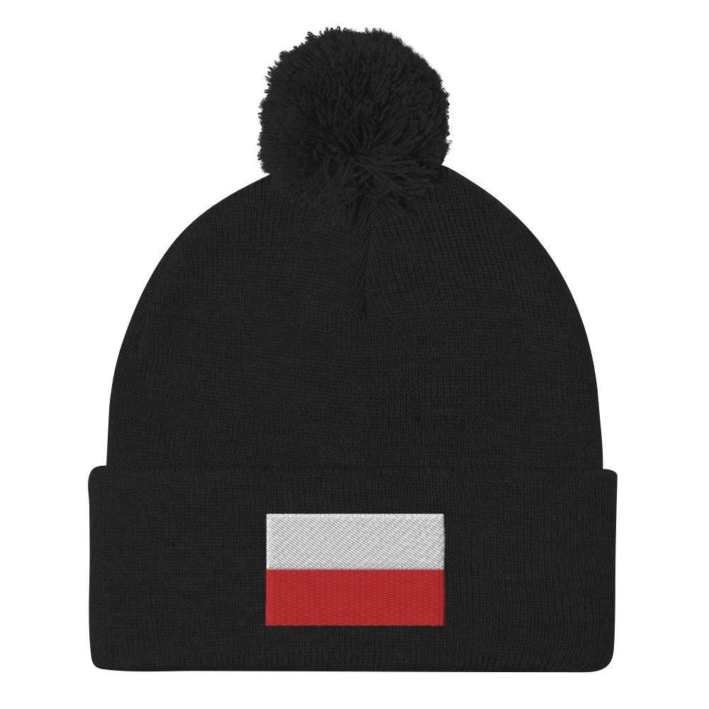 Polish Flag Pom-Pom Beanie  Polish Shirt Store Black  