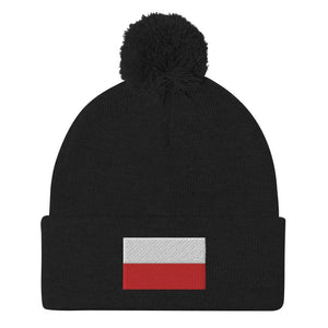 Polish Flag Pom-Pom Beanie - Black - Polish Shirt Store