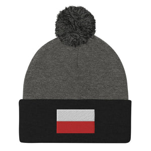 Polish Flag Pom-Pom Beanie - Dark Heather Grey/ Black - Polish Shirt Store