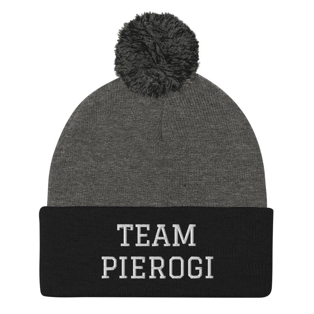 Team Pierogi Pom-Pom Beanie  Polish Shirt Store Dark Heather Grey/ Black  