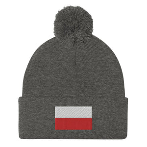 Polish Flag Pom-Pom Beanie - Dark Heather Grey - Polish Shirt Store