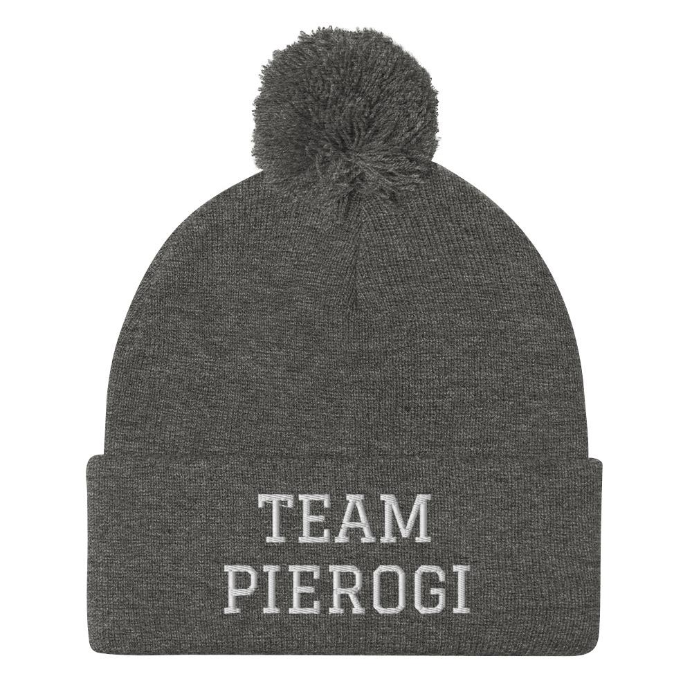 Team Pierogi Pom-Pom Beanie  Polish Shirt Store Dark Heather Grey  