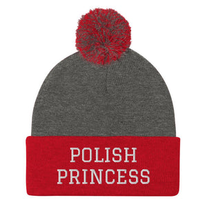 Polish Princess Pom-Pom Beanie - Dark Heather Grey/ Red - Polish Shirt Store
