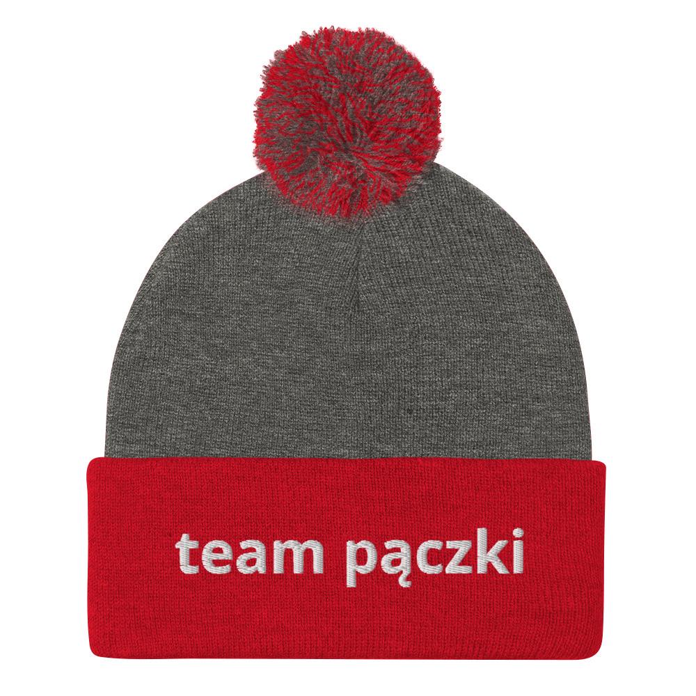 Team Pączki Pom-Pom Beanie  Polish Shirt Store Dark Heather Grey/ Red  