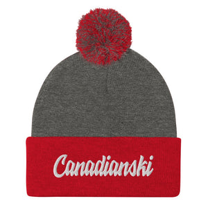 Canadianski Pom-Pom Beanie - Dark Heather Grey/ Red - Polish Shirt Store