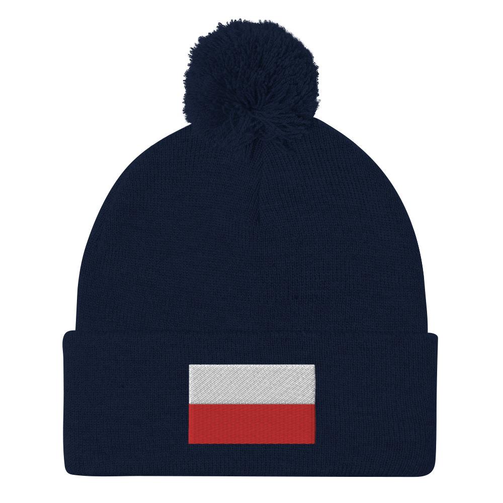 Polish Flag Pom-Pom Beanie  Polish Shirt Store Navy  