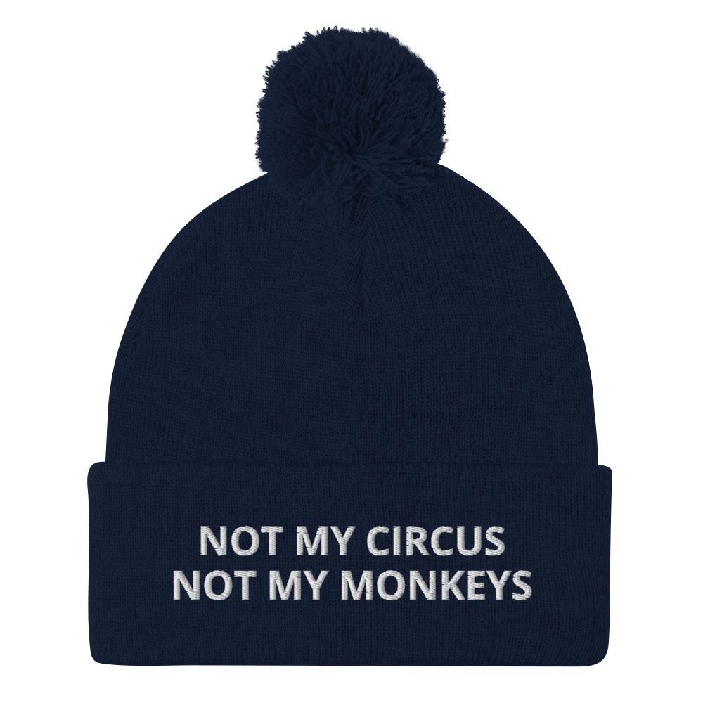 Not My Circus Not My Monkeys Pom-Pom Beanie  Polish Shirt Store Navy  