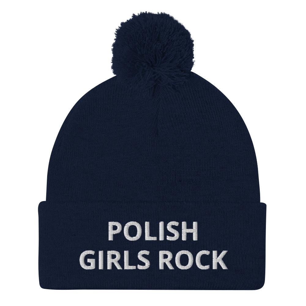 Polish Girls Rock Pom-Pom Beanie  Polish Shirt Store Navy  