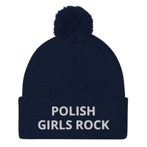 Polish Girls Rock Pom-Pom Beanie - Navy - Polish Shirt Store