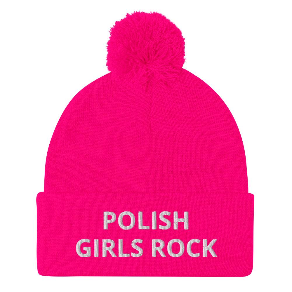 Polish Girls Rock Pom-Pom Beanie  Polish Shirt Store Neon Pink  