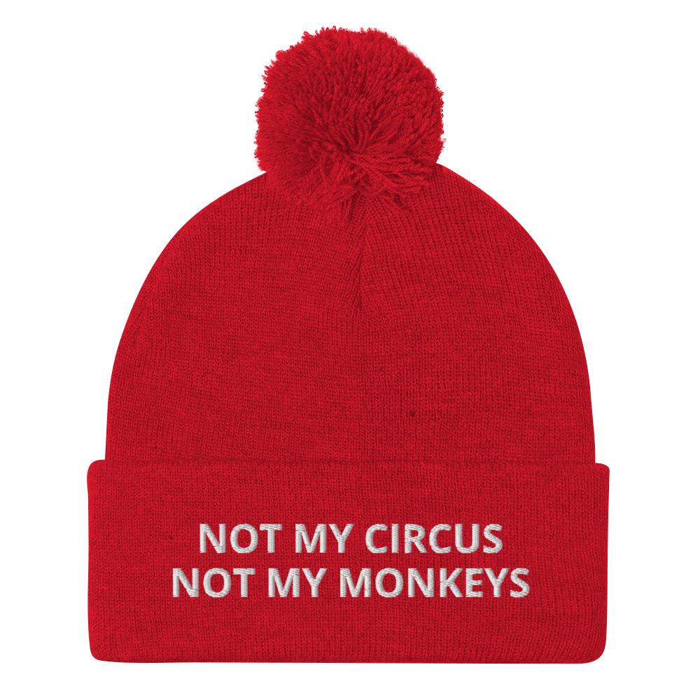 Not My Circus Not My Monkeys Pom-Pom Beanie  Polish Shirt Store Red  