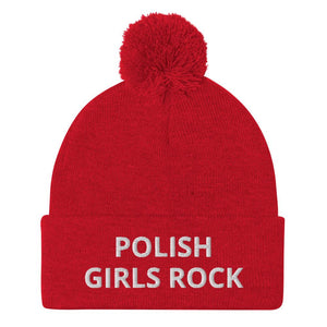 Polish Girls Rock Pom-Pom Beanie - Red - Polish Shirt Store