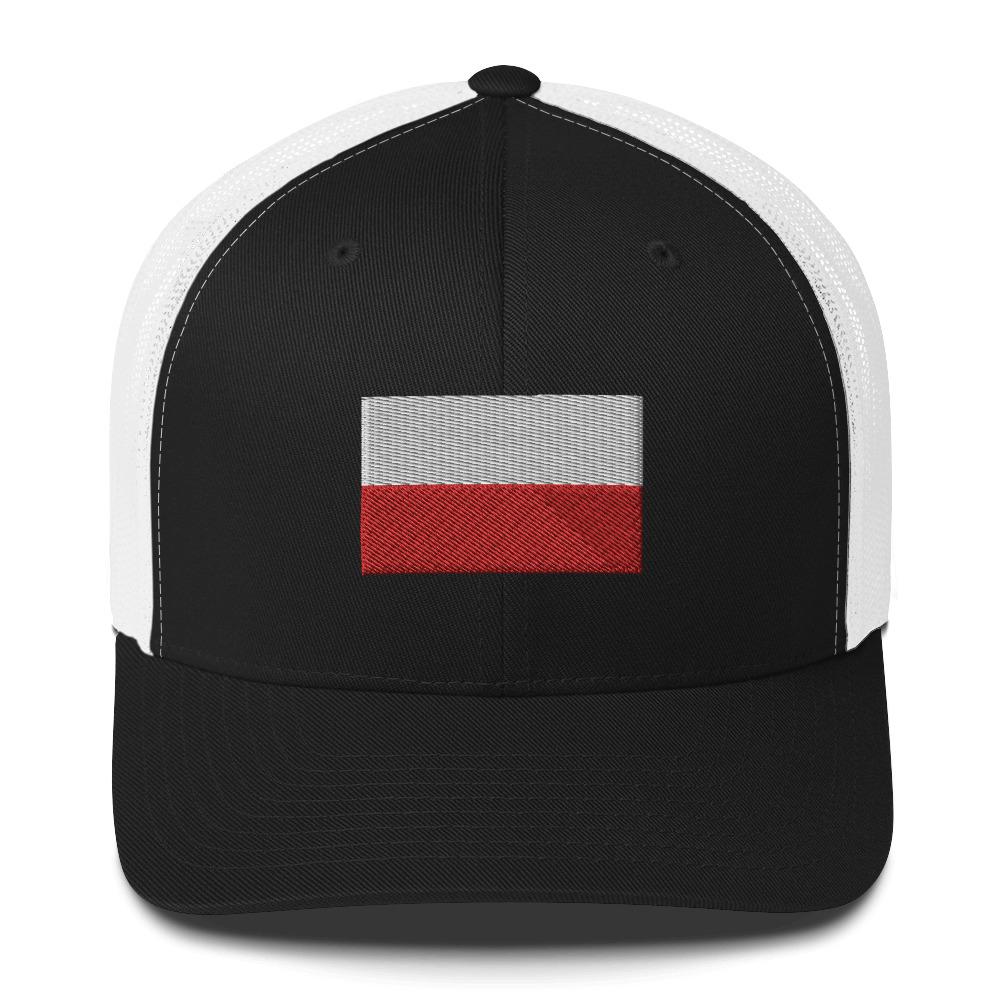 Polish Flag Embroidered Trucker Cap  Polish Shirt Store Black/ White  