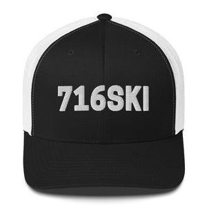 716SKI Buffalo NY Trucker Cap - Black/ White - Polish Shirt Store