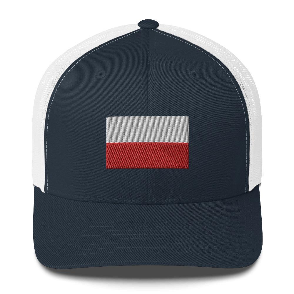 Polish Flag Embroidered Trucker Cap  Polish Shirt Store Navy/ White  