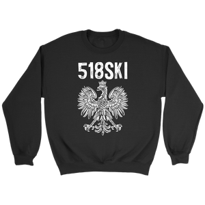 Albany New York - 518 Area Code - Polish Pride - Crewneck Sweatshirt / Black / S - Polish Shirt Store