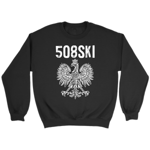 Worcester Massachusetts Area Code 508 Polish Pride - Crewneck Sweatshirt / Black / S - Polish Shirt Store