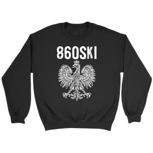 Hartford Connecticut - 860 Area Code - Polish Pride - Crewneck Sweatshirt / Black / S - Polish Shirt Store